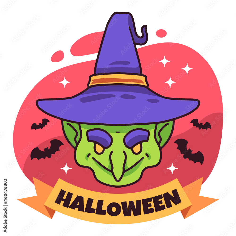Cute Hand Drawn Witch in Halloween Labels for stickers and badges Cute Hand Drawn Witch in Halloween Labels for stickers and badges