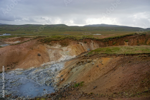 Krýsuvík, Iceland: Krýsuvík-Seltún Geothermal Hot Springs, a geothermal system in Krýsuvík volcanic area, on the Mid-Atlantic Ridge of the Reykjanes peninsula.