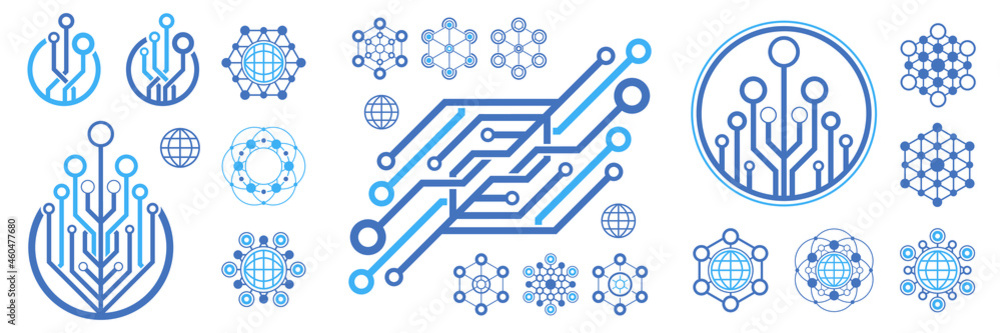 Naklejka premium Artificial intelligence concept symbols and signs. Vector icon and logo Artificial intelligence.