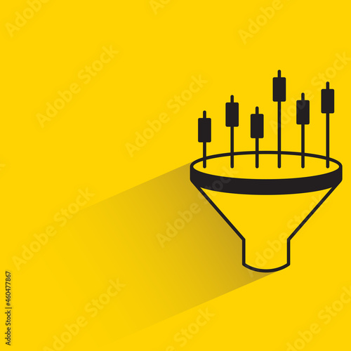 funnel and graph with shadow on yellow background