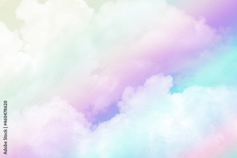 beauty sweet pastel violet pink  colorful with fluffy clouds on sky. multi color rainbow image. abstract fantasy growing light