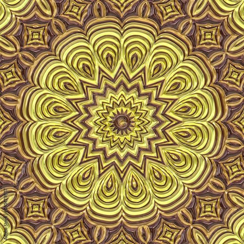3d effect - abstract golden polygonal mandala style pattern 