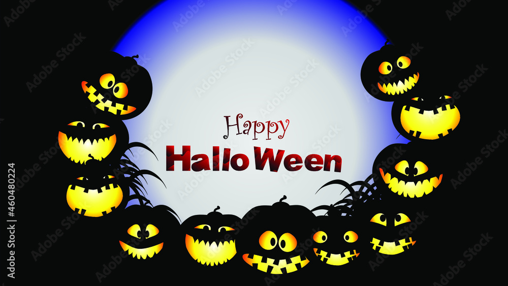Happy Halloween Poster. Halloween card with a pumpkins. Vector illustration. All in a single layer. Elements for design.