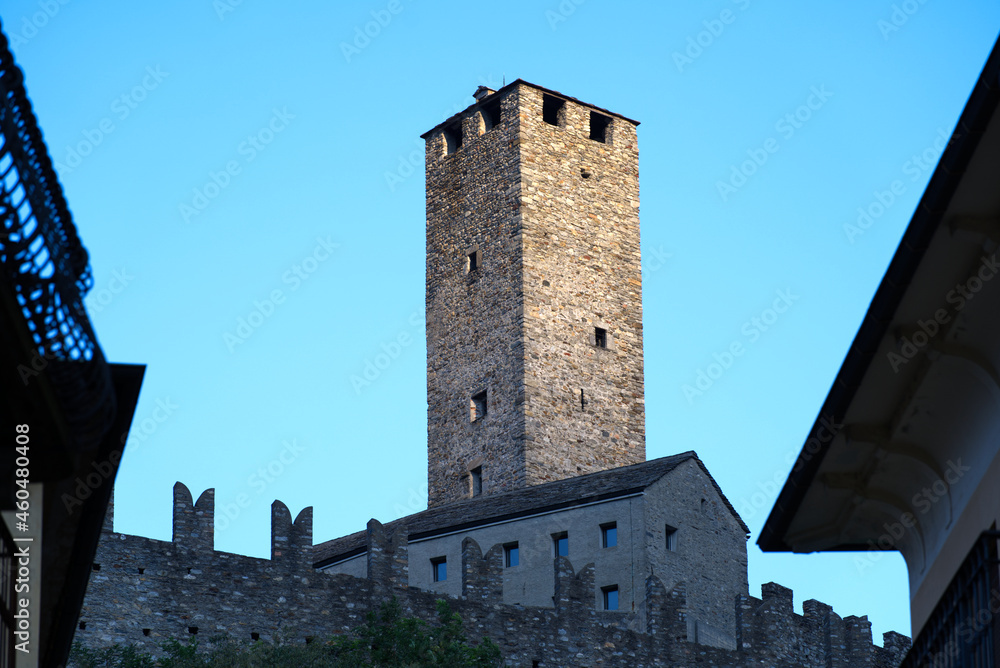 Castle named Castelgrande at City of Bellinzona on a sunny late summer morning. Photo taken September 12th, 2021, Bellinzona, Switzerland. Castle named Castelgrande at City of Bellinzona on a sunny late summer morning. Photo taken September 12th, 2021, Bellinzona, Switzerland.