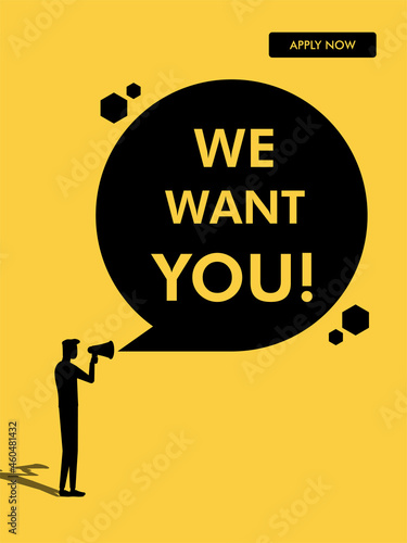 We want you poster, Minimal business recruiting announcement vector illustration
