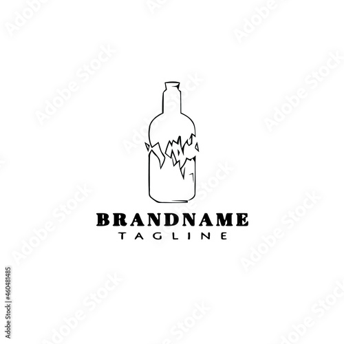 broken bottle cartoon logo icon design template black cute vector illustration