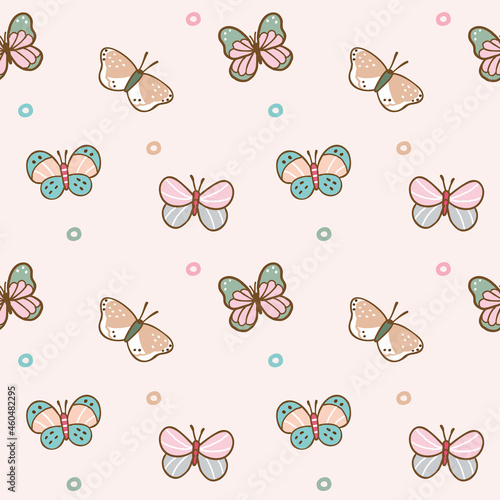 Seamless Pattern with Butterfly Design on Light Pink Background