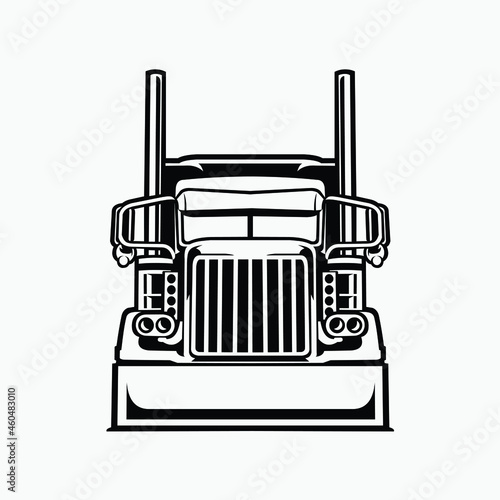Semi truck vector, front view flat style. Semi truck 18 wheeler premium trucker front view vector illustration isolated