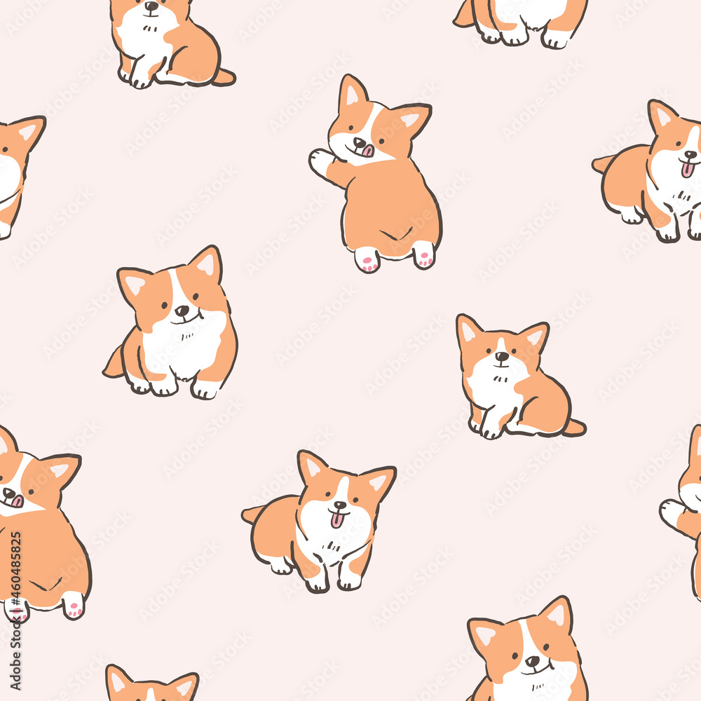 Seamless Pattern with Cute Corgi Dog Design on Light Pink Background Seamless Pattern with Cute Corgi Dog Design on Light Pink Background