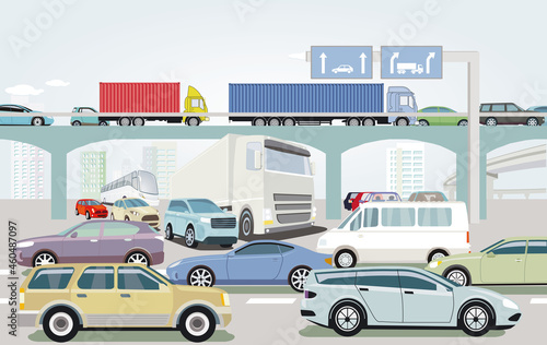 Verkehrsstau an der Strassenkreuzung illustration