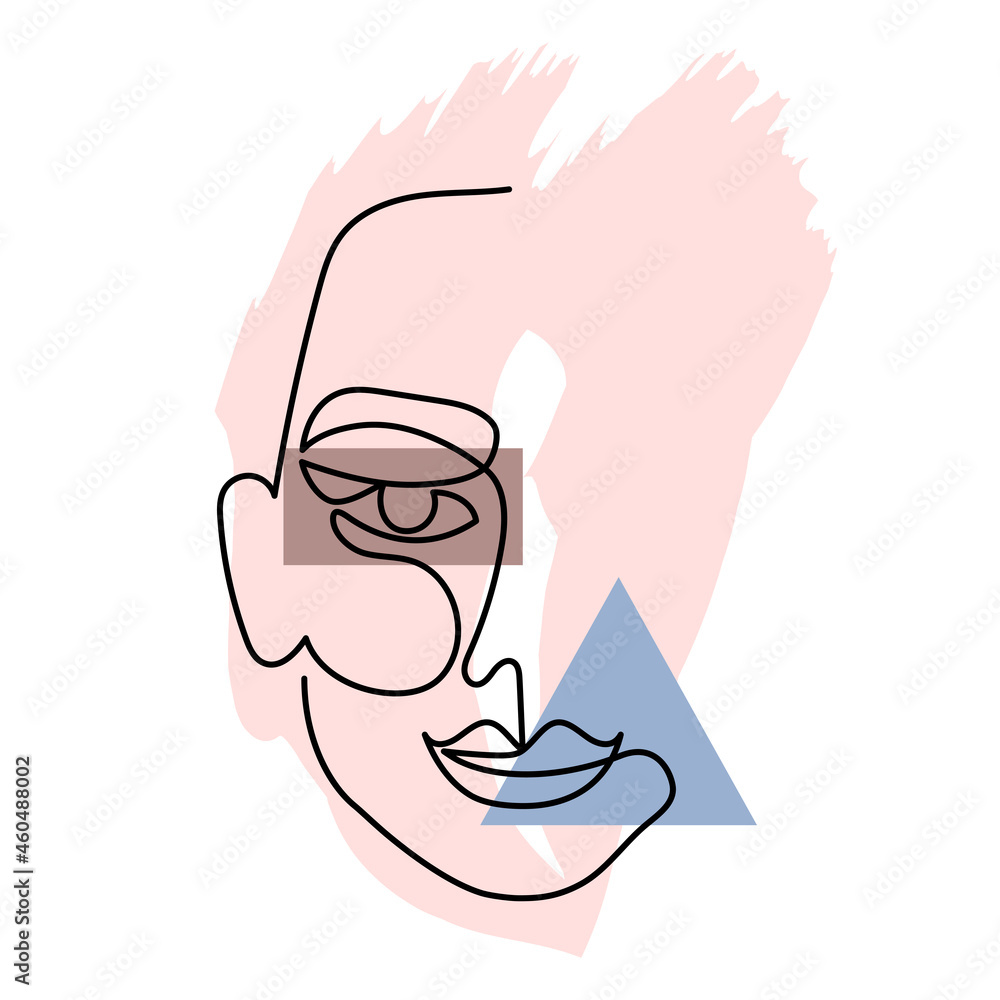 Obraz premium One line art face, modern contemporary minimalist abstract woman portrait. Continuous one line drawing faces