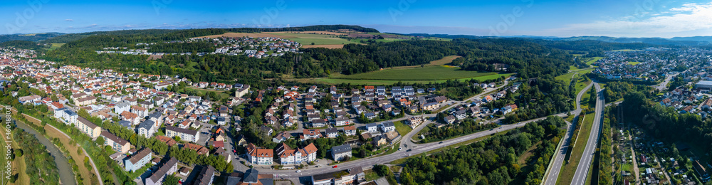 Aerial view of the city Waldshut-Tiengen in germany on a sunny day in summer. 
