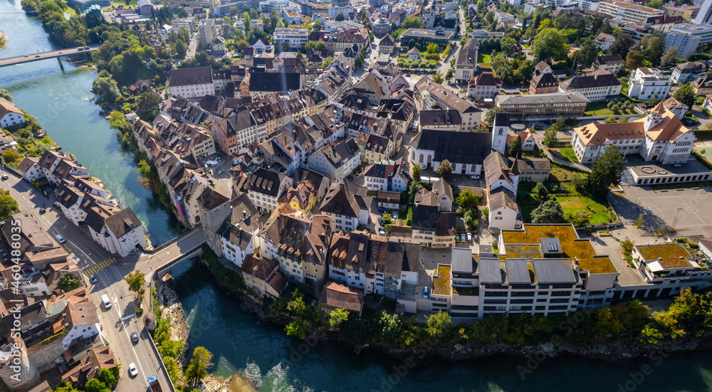 Fototapeta premium Aerial view around the old town of the city Brugg in Switzerland on a sunny day in summer. 