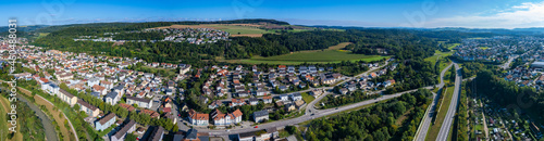Aerial view of the city Waldshut-Tiengen in germany on a sunny day in summer. 