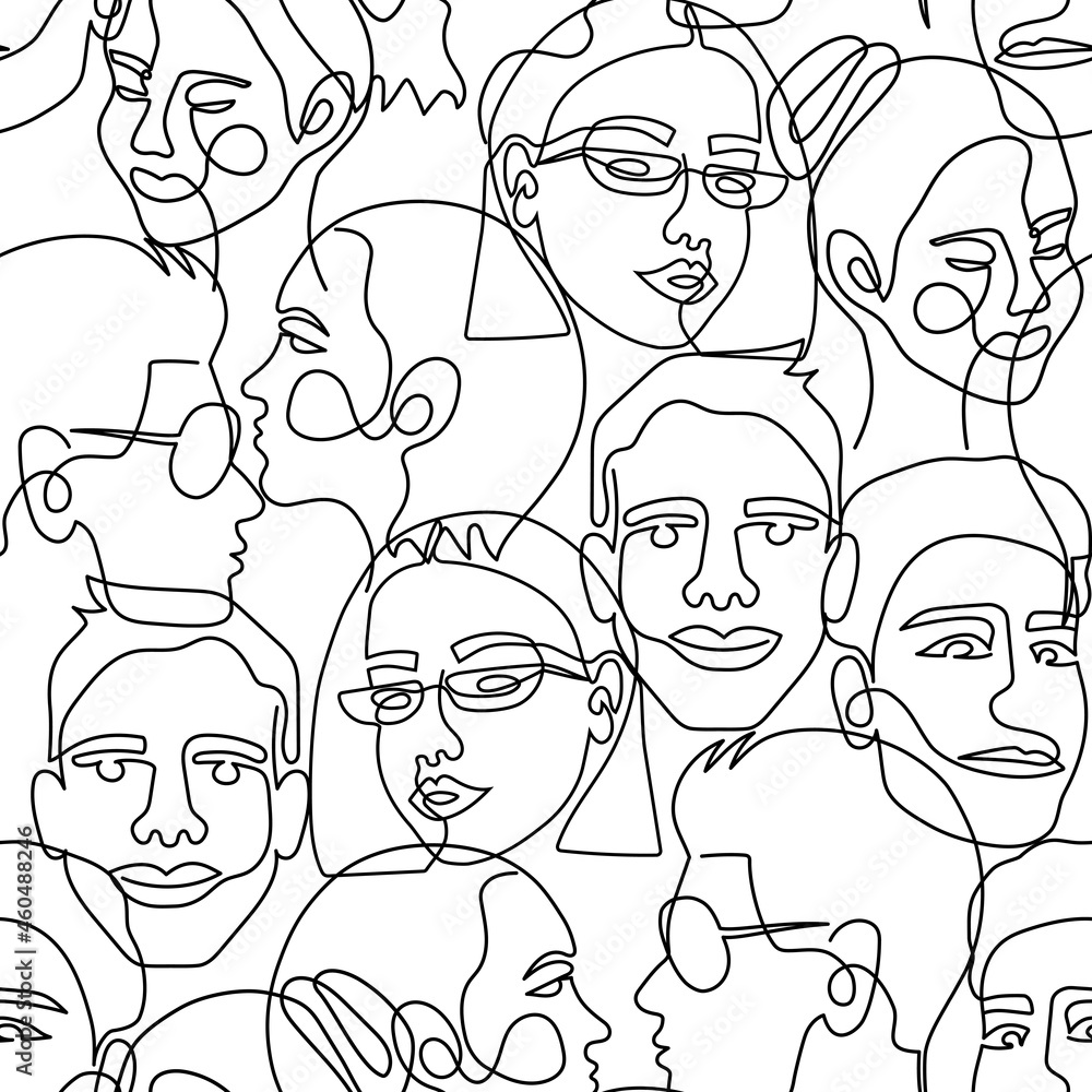 One line art face woman and man seamless pattern. Modern minimalist abstract portrait. Seamless background One line art face woman and man seamless pattern. Modern minimalist abstract portrait. Seamless background