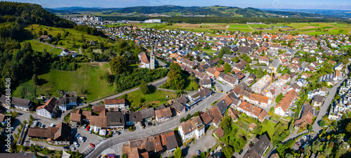 Aerial view of the city Würenlingen in Switzerland on a sunny day in summer. 