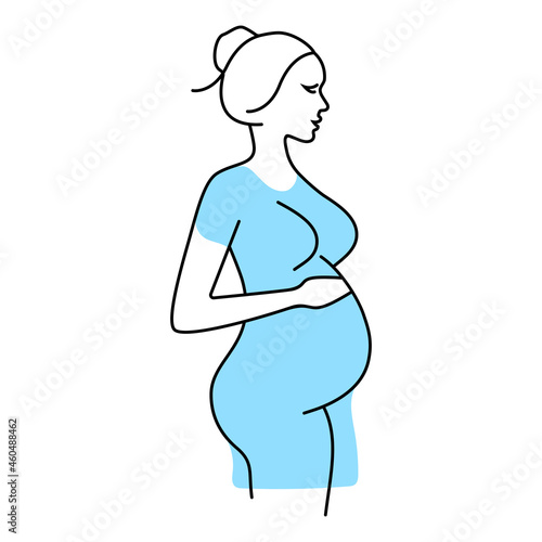 Line art pregnant woman, modern contemporary minimalist abstract woman portrait. Line drawing. Silhouette pregnant woman