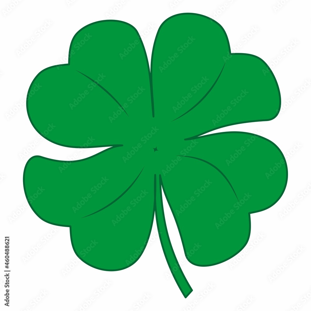 green clover leaf with dark outline isolated on white background quatrefoil, design element, flat illustration green clover leaf with dark outline isolated on white background quatrefoil, design element, flat illustration