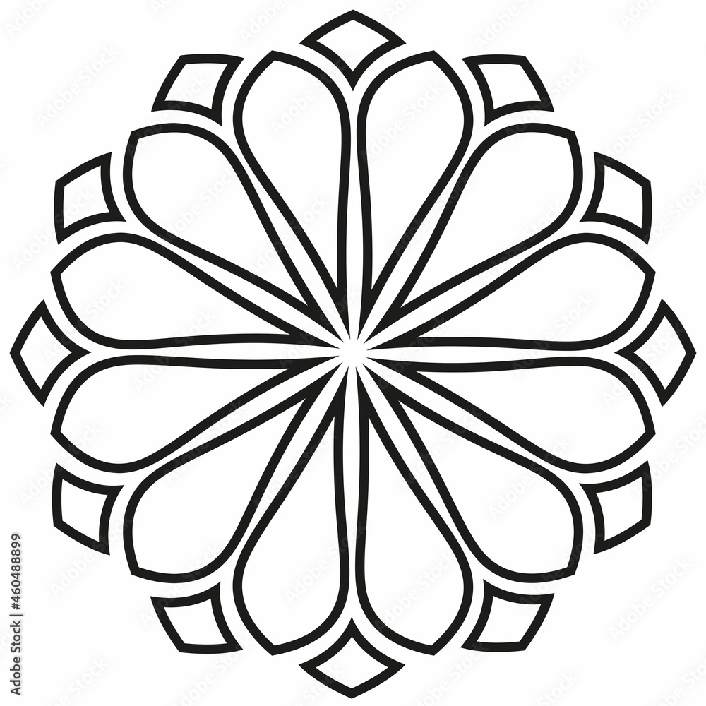 flower, black outline isolated on white background, radial design element, flat illustration, icon flower, black outline isolated on white background, radial design element, flat illustration, icon