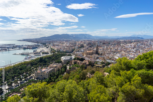 Panoramic view of the port of Malaga from the Gibralfaro Castle