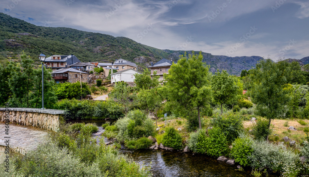 View of Ribadelago village by river Tera near Sanabria lake in the province of Zamora, Spain.