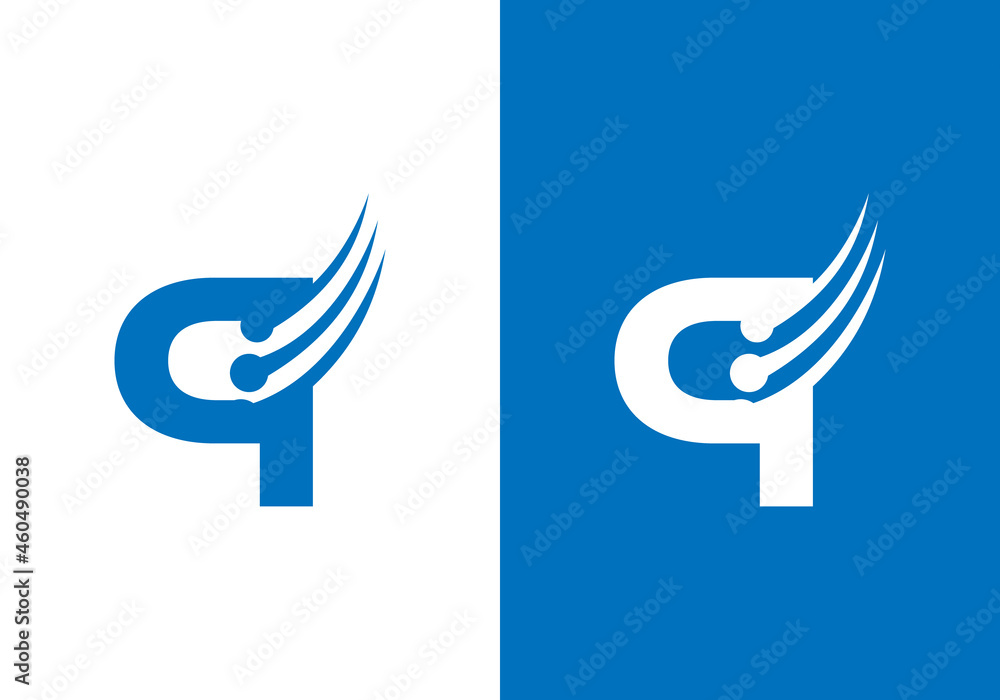 Naklejka premium Q Letter With Tech Logo Design In Vector
