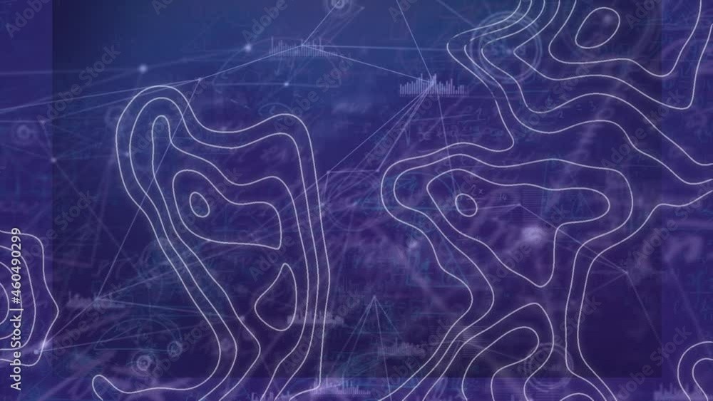 Animation of moving white lines over network of connections on purple background Animation of moving white lines over network of connections on purple background