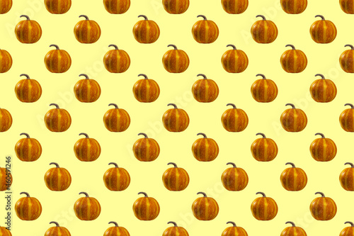Seamless Pattern of Pumpkins on orange background, top view of vegetables , Autumn Holiday Concept