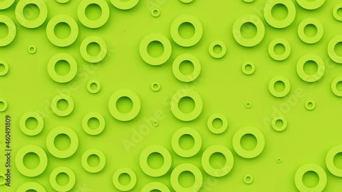 Round moving geometric shapes seamless looping 3d animation, circles bubbles rings or dots, animated creative simple trendy pattern, abstract decorative motion design