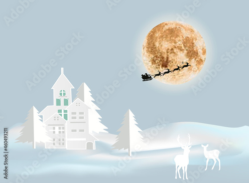 winter season and merry christmas with the animal in the forest, paper art and craft style.