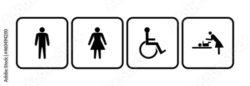 changing room icon set, toilet icon set, changing room and toilet sign symbol