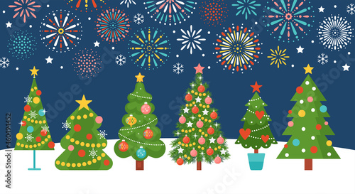 Christmas tree set. New Year holiday elements for greeting card, poster and banner design