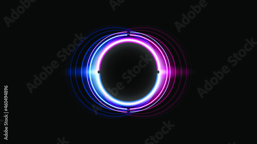 Sun Eclipse with Pink and blue Fire on Dark Background, Vector. Moon Design with Glowing Light. Space and Science concept