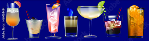 Set of popular realistic cocktails