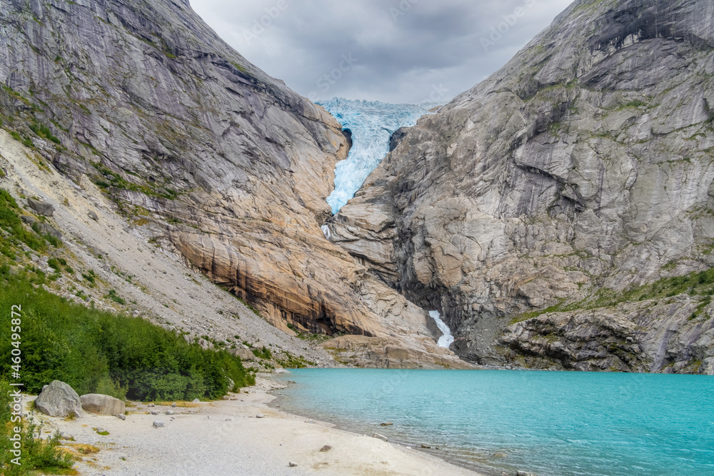 Briksdalsbreen (Briksdal glacier), one of the most accessible and best known arms of the Jostedalsbreen glacier, Stryn, Vestland, Norway.