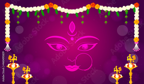 Happy Navratri Background Vector illustration. Indian garland of flowers and leaves frame. festival decoration
