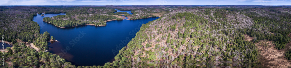 Aerial of landscape with lakes and rivers