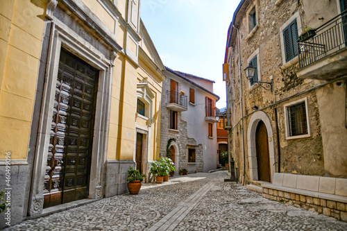 Fototapeta Naklejka Na Ścianę i Meble -  A narrow street of Cusano Mutri, a medieval town of Benevento province, Italy.