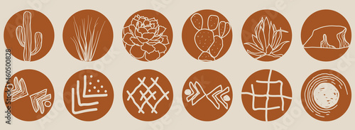 Boho desert plants highlights covers for social media - hand drawn tribal patterns.