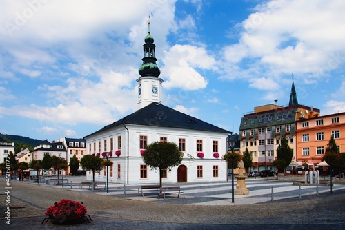 City Hall and Square in the town of Jesenik in Moravia in the Czech Republic.