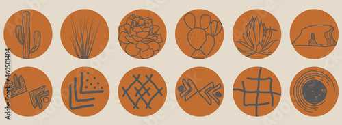 Boho desert plants highlights covers for social media - hand drawn tribal patterns.