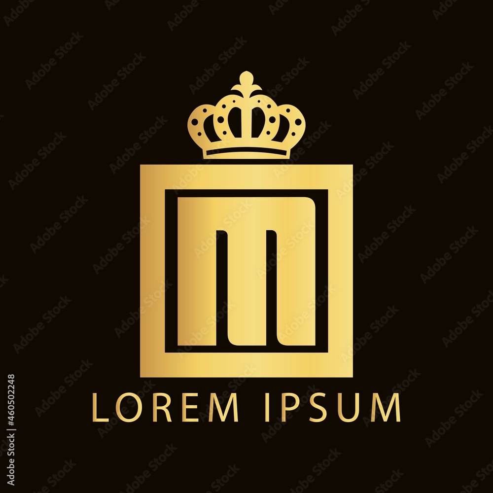 simple alphabet logo nobility design golden concept with square and crown simple alphabet logo nobility design golden concept with square and crown