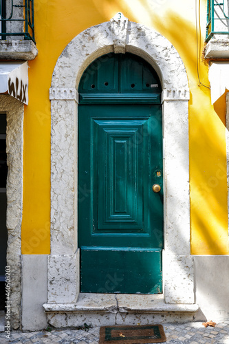 Green Door of an Yellow House, Lisbon, Portugal