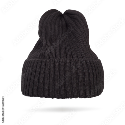 Blank beanie winter in black color in white background for mockup template isolated. STUDIO SHOT HA