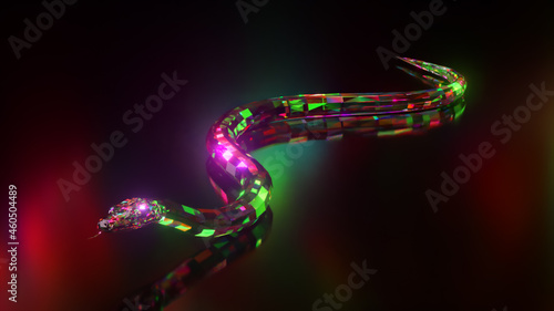 Collection of diamond animals. Crawling snake. Nature and animals concept. 3d animation of a seamless loop. Low poly