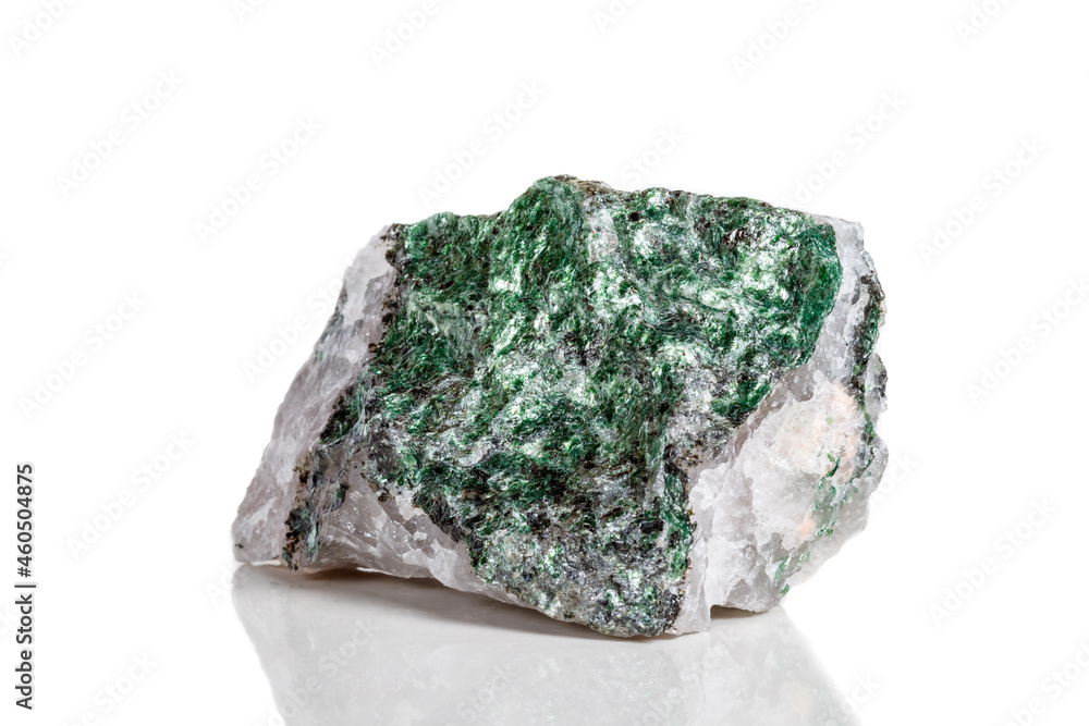 Macro mineral stone Fuchsite on a white background Macro mineral stone Fuchsite on a white background