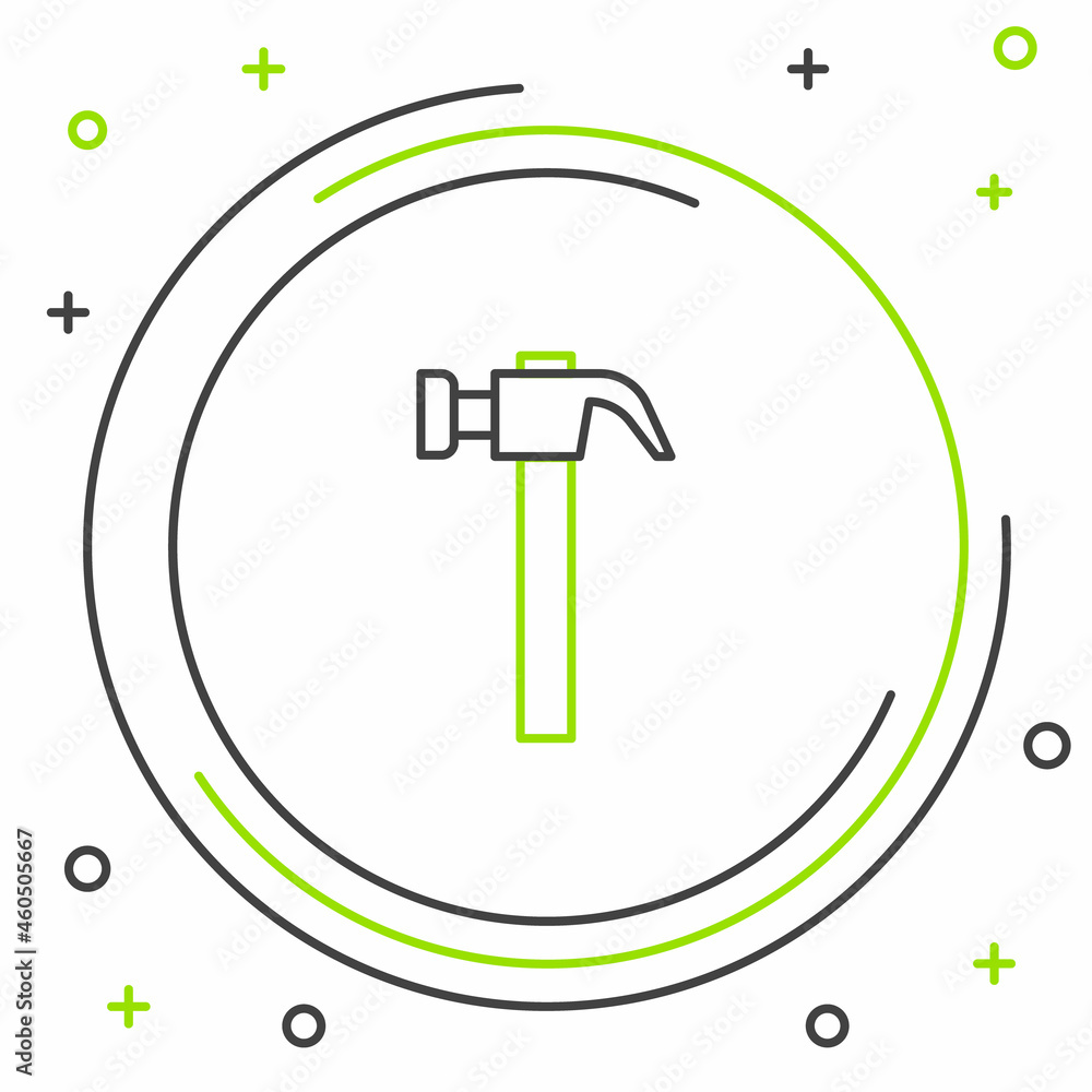 Line Hammer icon isolated on white background. Tool for repair. Colorful outline concept. Vector
