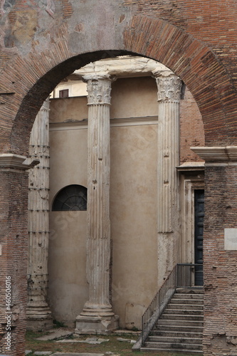 Portico of Octavia View with Arch and Ancient Columns in Rome, Italy