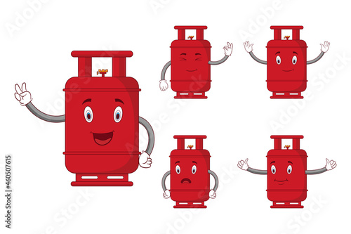 Cartoon red gas cylinder character with different expressions and poses