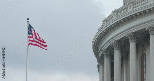 United States Capitol in Washington DC Closeup with Flag